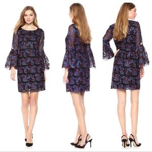 Nicole Miller New York Embroidered Tulle Long Bell Sleeve Sheath Dress NWT 8